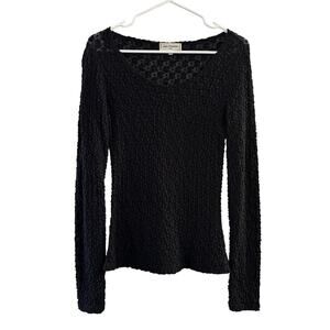 Anne Fontaine Sheer Textured Black Long Sleeve Cotton Knit Top Sz 2 France Made